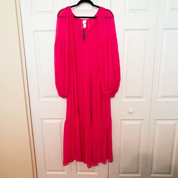 H&M Hot Pink Sheer Caftan Dress Coverup - Picture 1 of 9